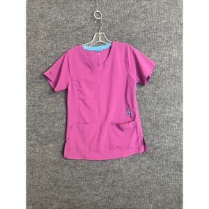 Carhartt Womens Scrub Top Size Small Purple Short Sleeve V Neck Pockets Medical